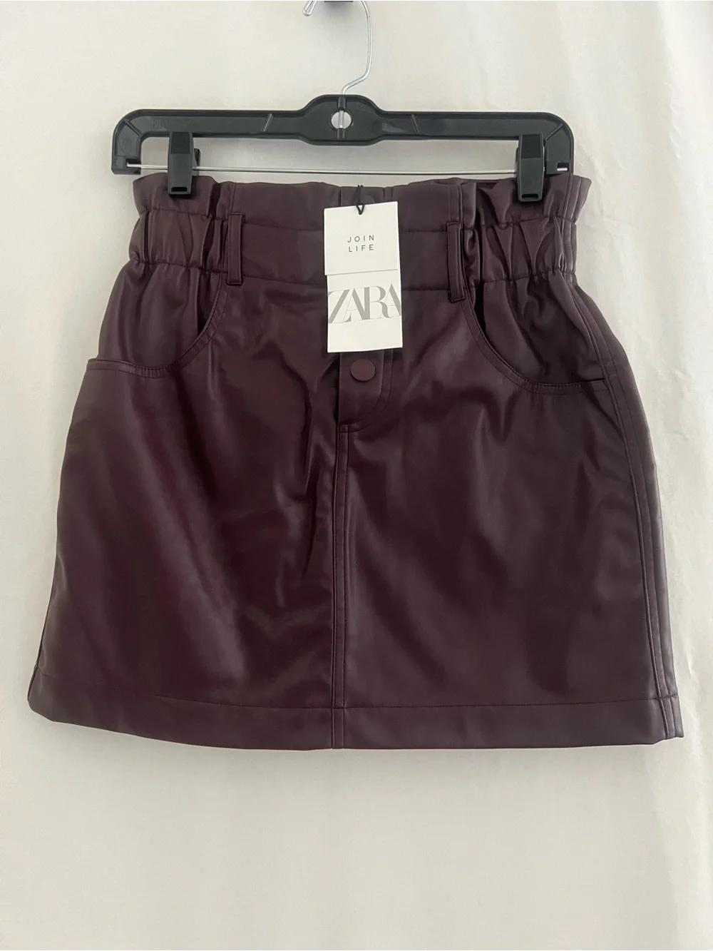 NWT Zara Faux Leather Mini Skirt in Deep Burgundy Small